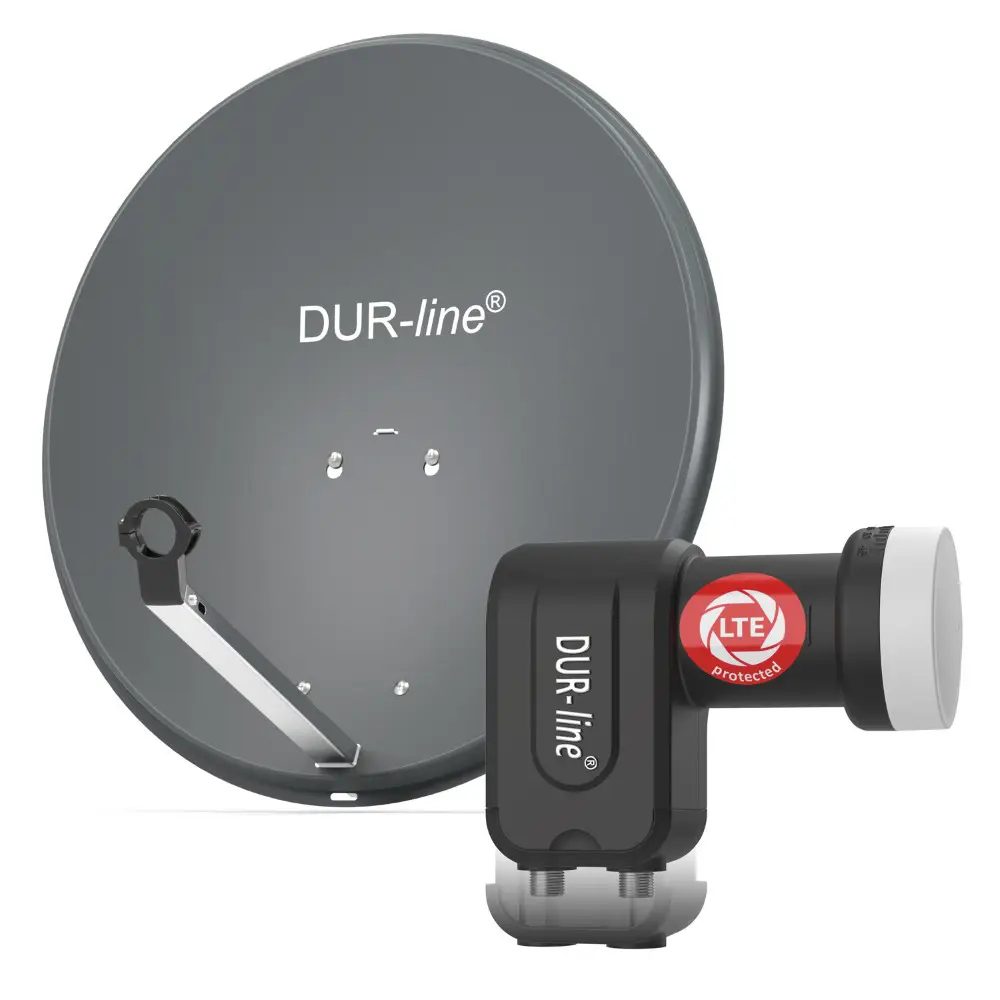 DUR-line MDA 60 Anthrazit - Digiatale 2 Teilnehmer Satellitenschüssel Komplett-Anlage mit +Ultra Twin - LNB 