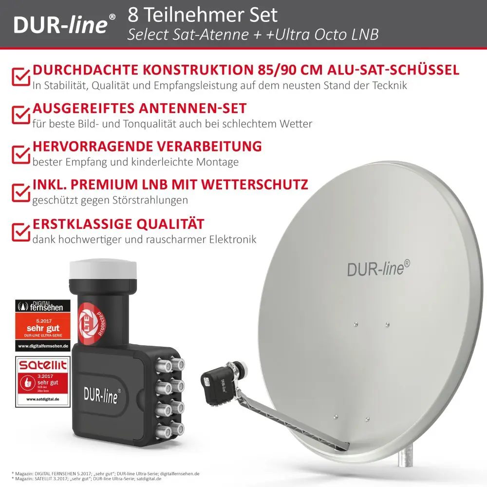 DUR-line Select 85/90 Hellgrau - Sat-Komplettanlage mit Octo LNB