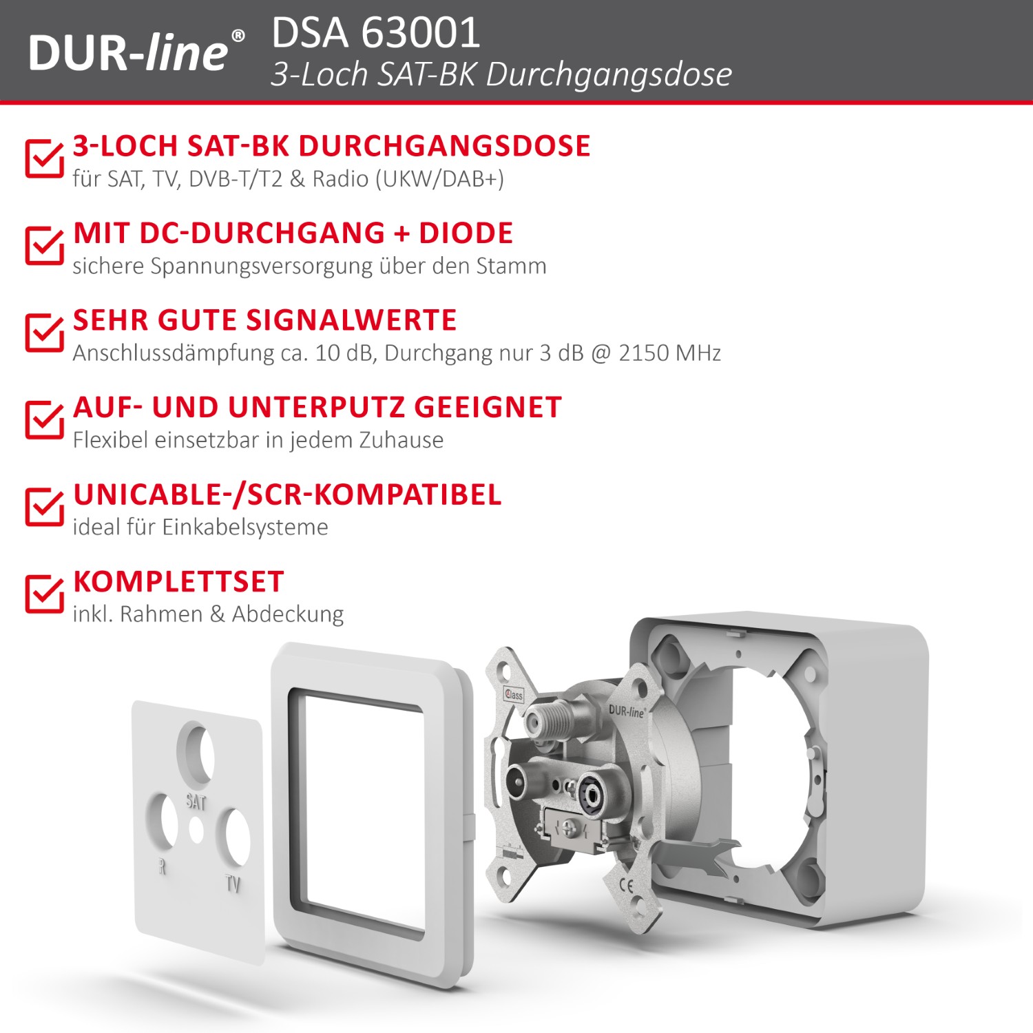 DUR-line DSA 63001 - Sat-Durchgangsdose – Produktmerkmale im Überblick