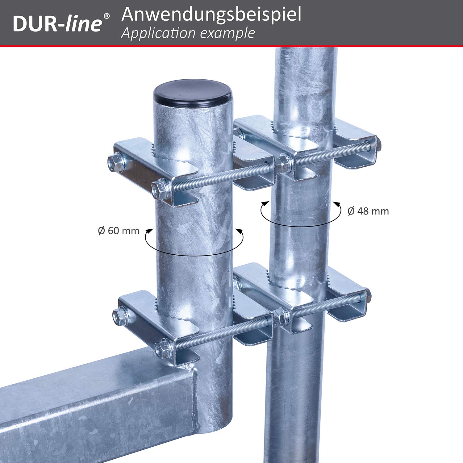 DUR-line Doppelschelle Groß – Anwendungsbeispiel: Ø 60 mm an Ø 48 mm