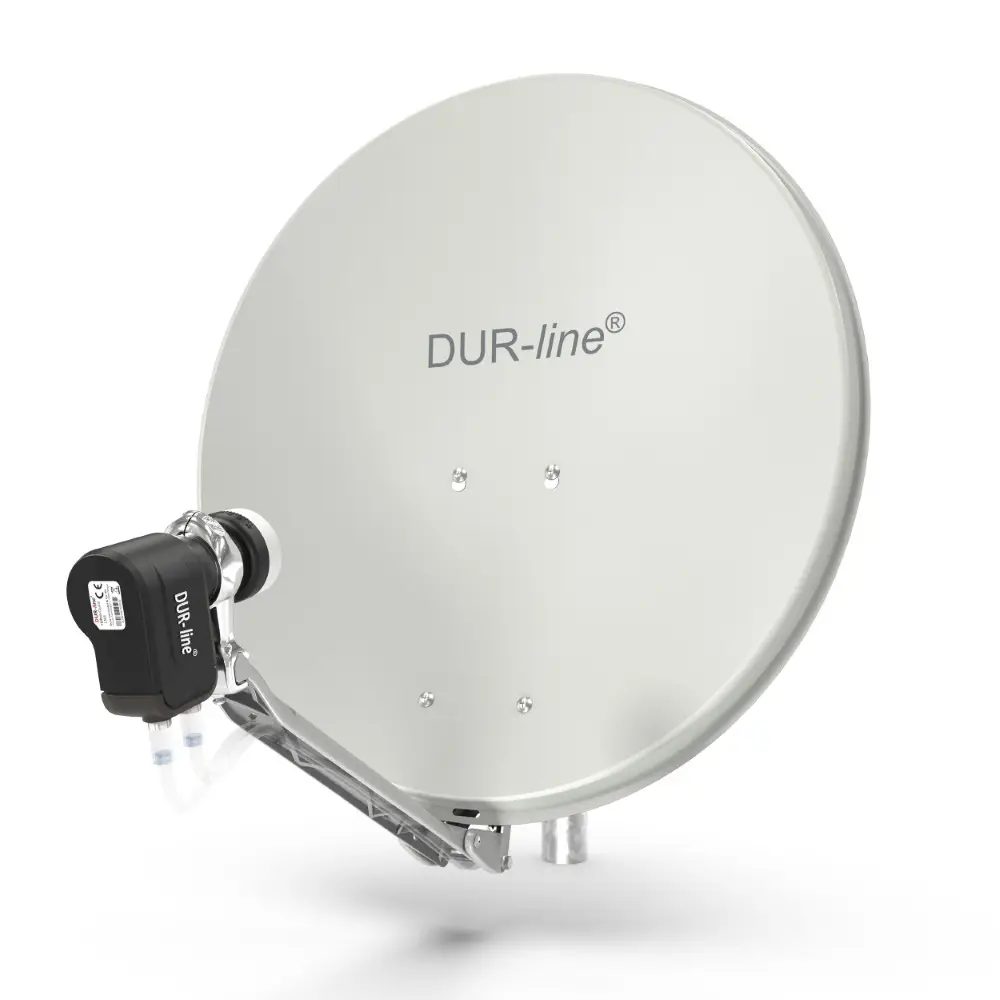 DUR-line Select 2 Teilnehmer Set - Qualitäts-Alu-Satelliten-Komplettanlage - Select 60cm/65cm Spiegel/Schüssel Hellgrau + Twin LNB - für 2 Receiver/TV DUR-line Select 2 Teilnehmer Set - Qualitäts-Alu-Satelliten-Komplettanlage - Select 60cm/65cm Spiegel/Schüssel Hellgrau + Twin LNB - für 2 Receiver/TV