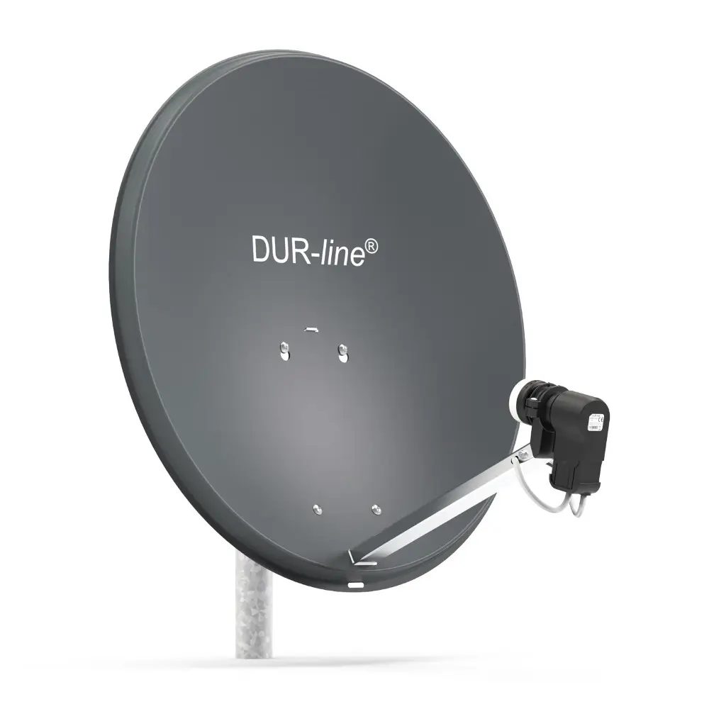 DUR-line MDA 60 Anthrazit - Digiatale 2 Teilnehmer Satellitenschüssel Komplett-Anlage mit +Ultra Twin - LNB 