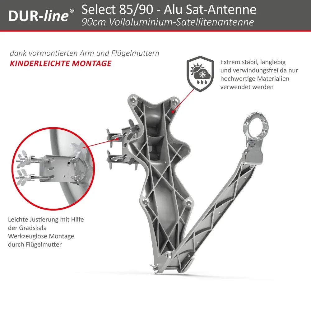 DUR-line Select 85/90 Hellgrau - Sat-Komplettanlage mit Quad LNB