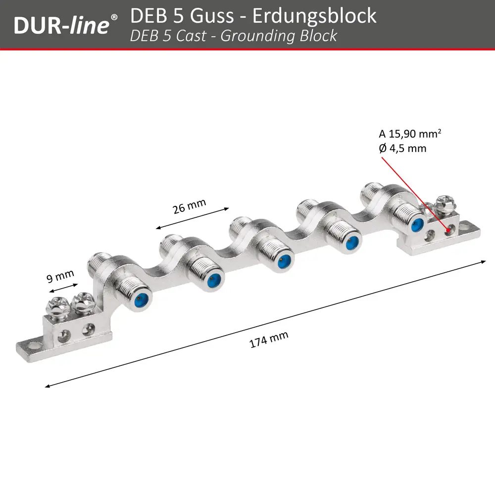 DUR-line DEB 5 Guss Erdungsblock – Abmessungen und technische Zeichnung DUR-line DEB 5 Guss - Erdungsblock