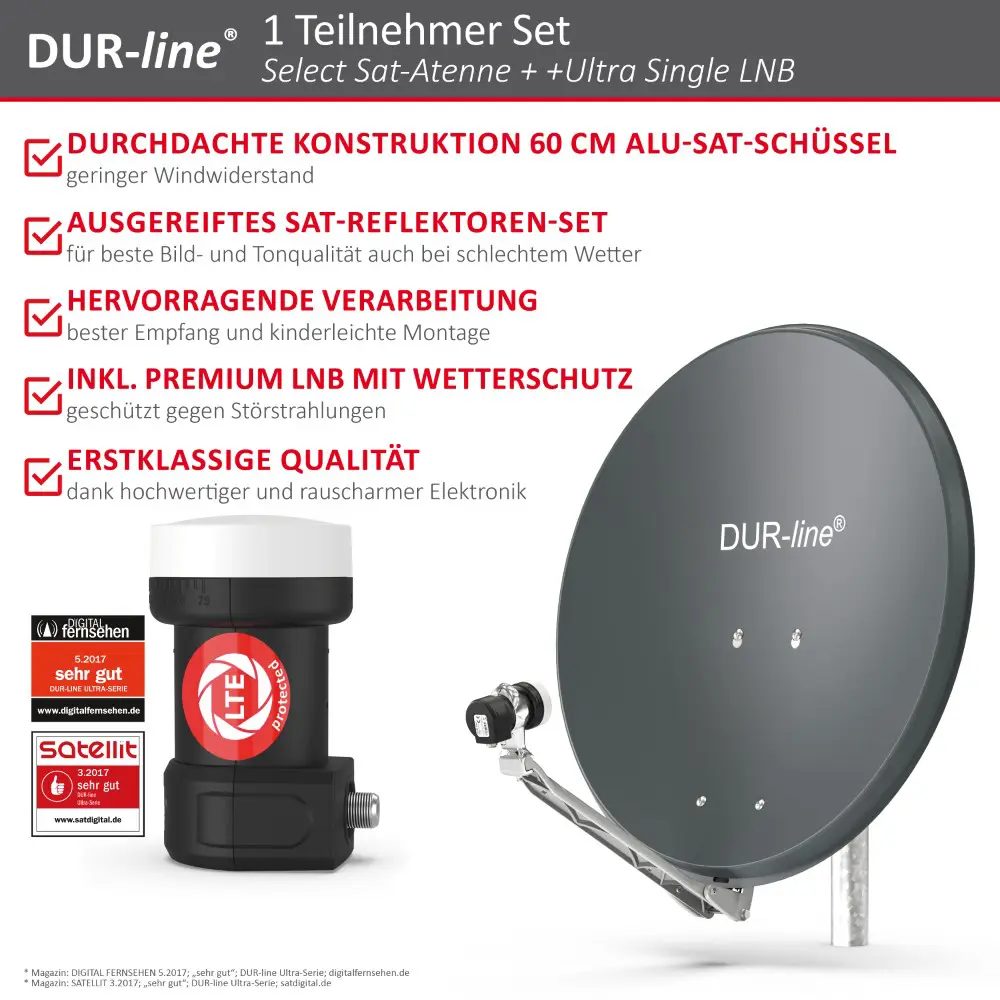 DUR-line Select 60/65 Anthrazit - Sat-Komplettanlage mit Single LNB