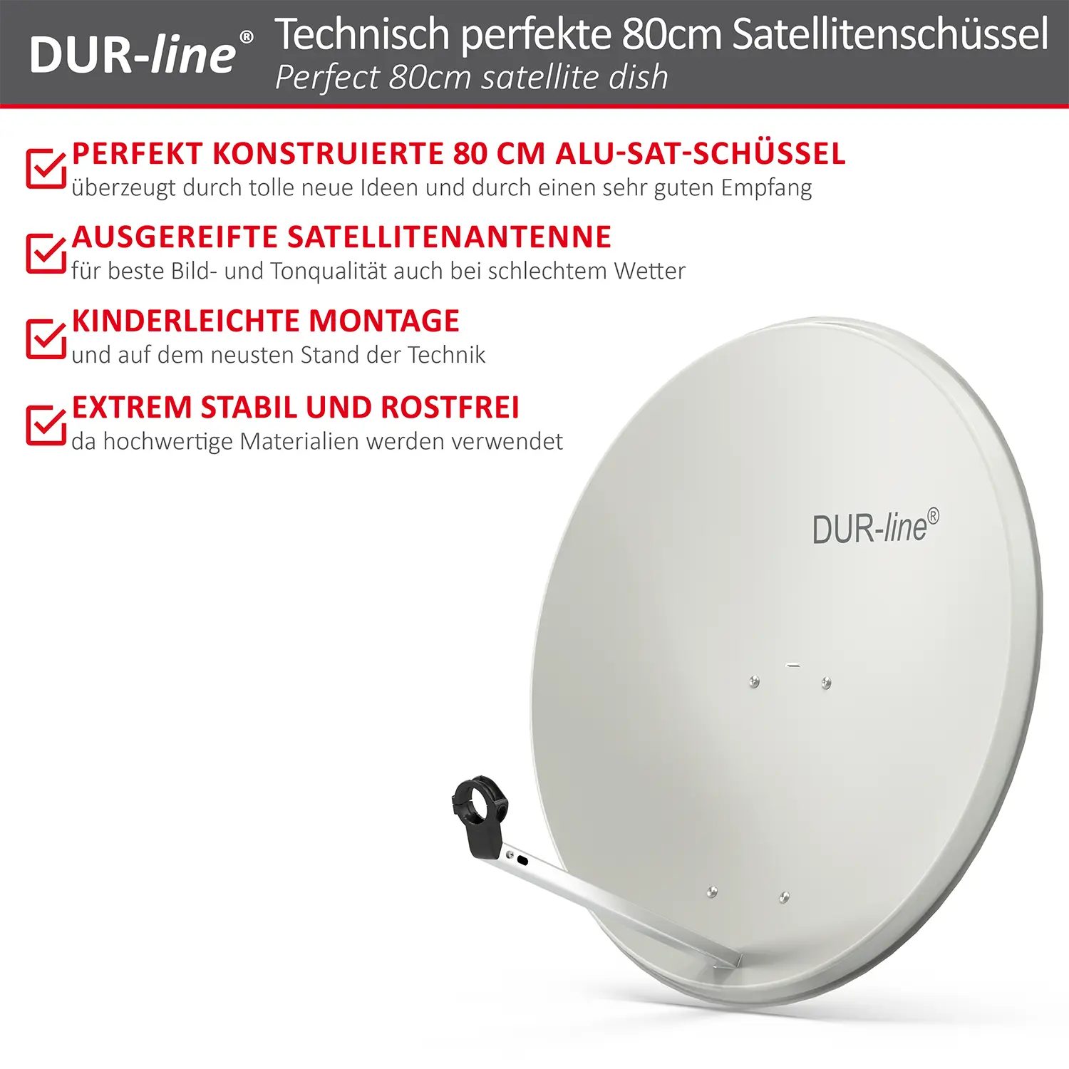 DUR-line MDA 80 Hellgrau - Alu Sat-Reflektor