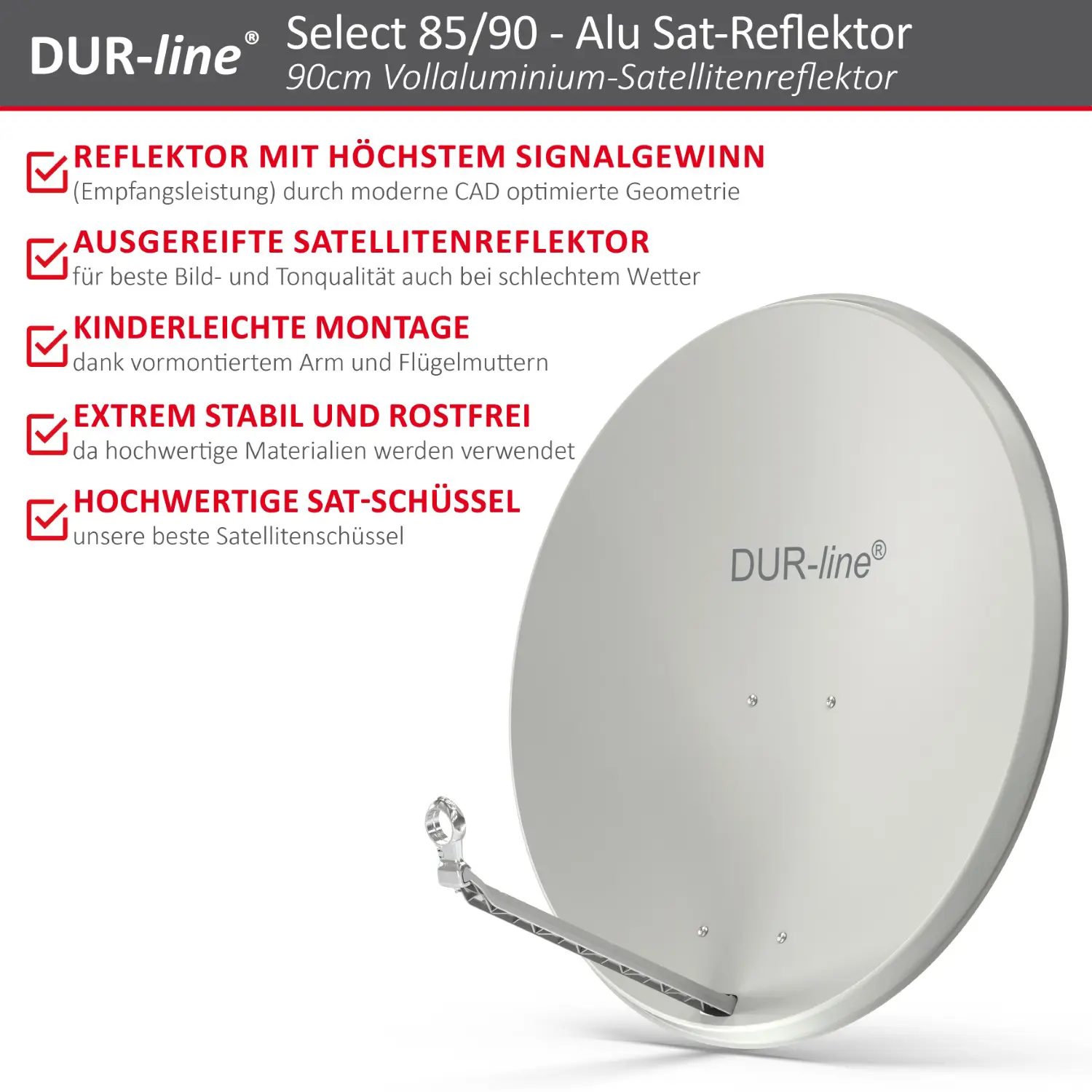 DUR-line Select 85/90 Hellgrau - Alu Sat-Reflektor