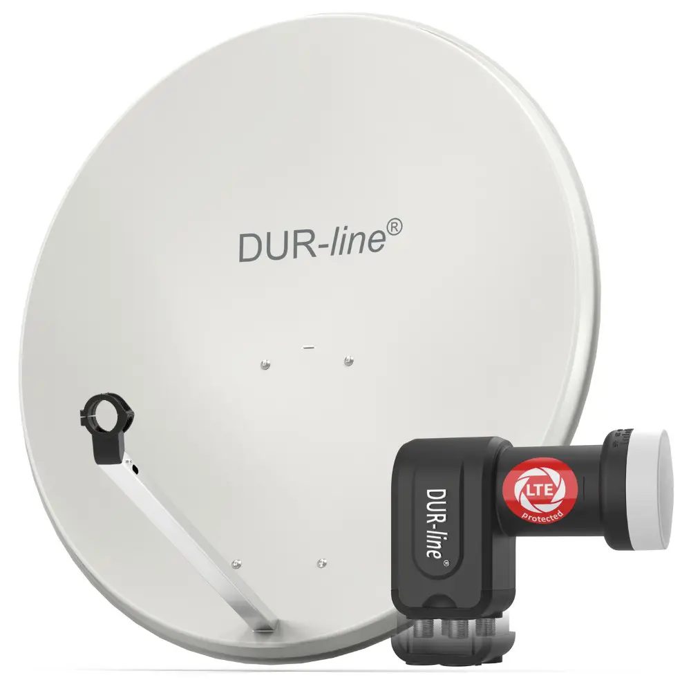 DUR-line MDA 90 Hellgrau - Digiatale 4 Teilnehmer Satellitenschüssel Komplett-Anlage mit +Ultra Quad - LNB 