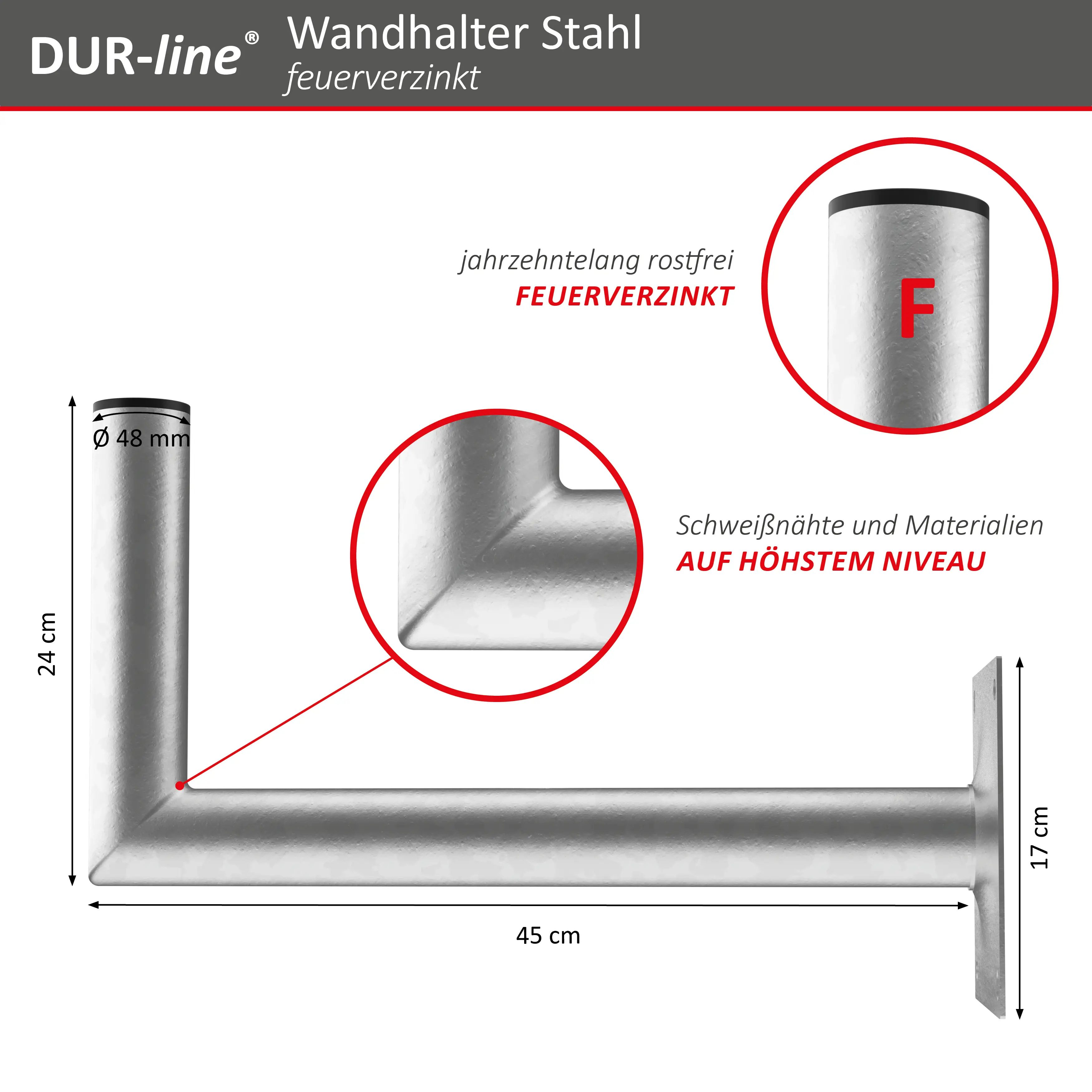 DUR-line WHSF 45 Stahl Wandhalter – Abmessungen und technische Zeichnung DUR-line WHSF 45 - Stahl Wandhalter
