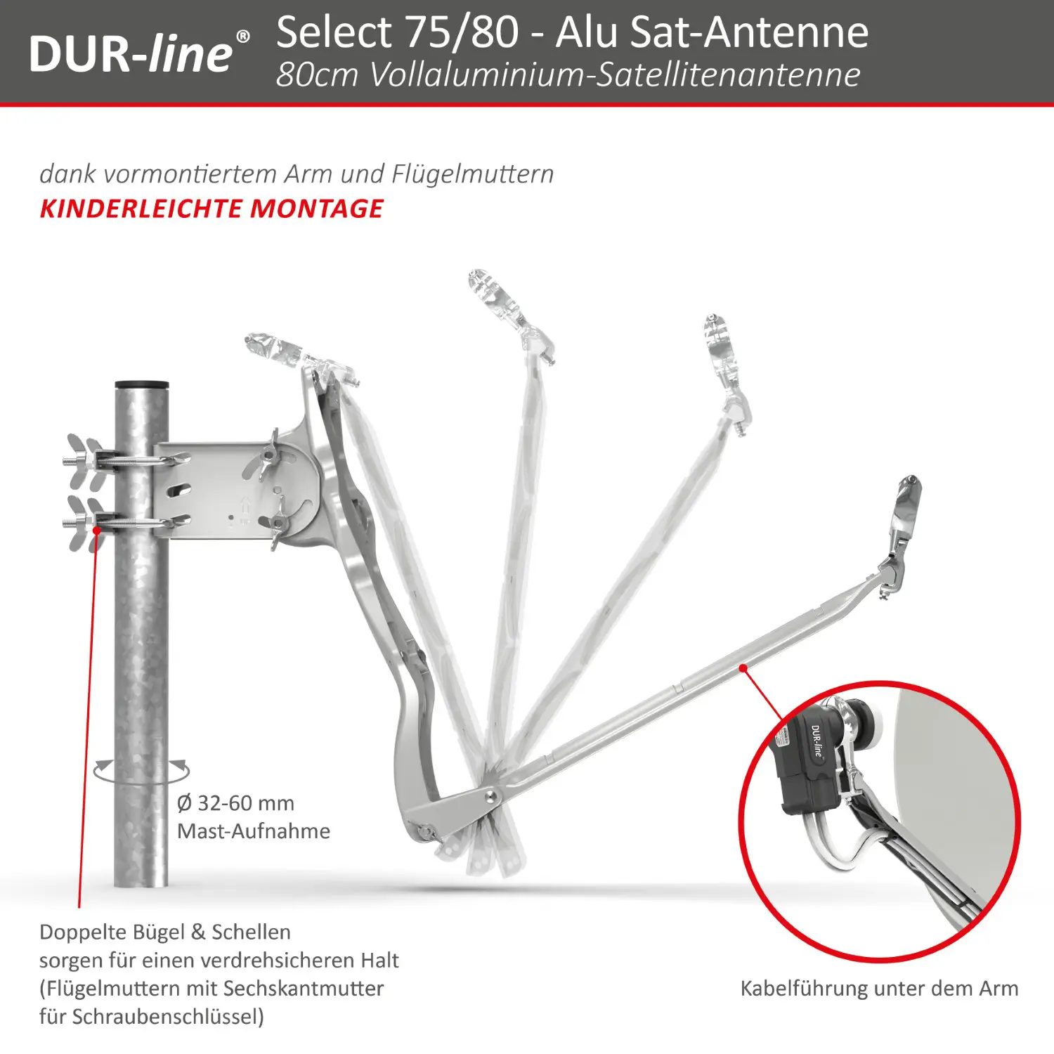 DUR-line Select 75/80 Hellgrau - Alu Sat-Reflektor
