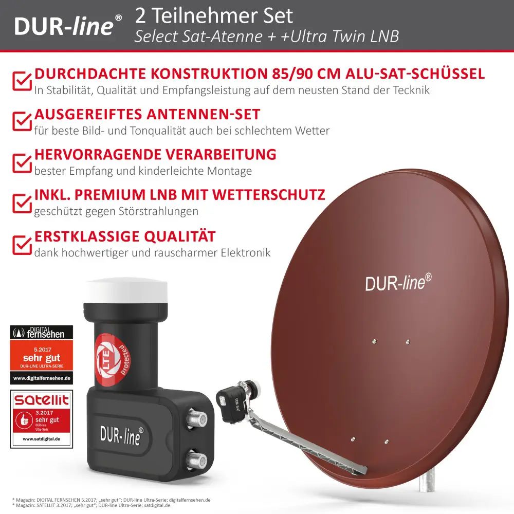 DUR-line Select 85/90 Rot - Sat-Komplettanlage mit Twin LNB