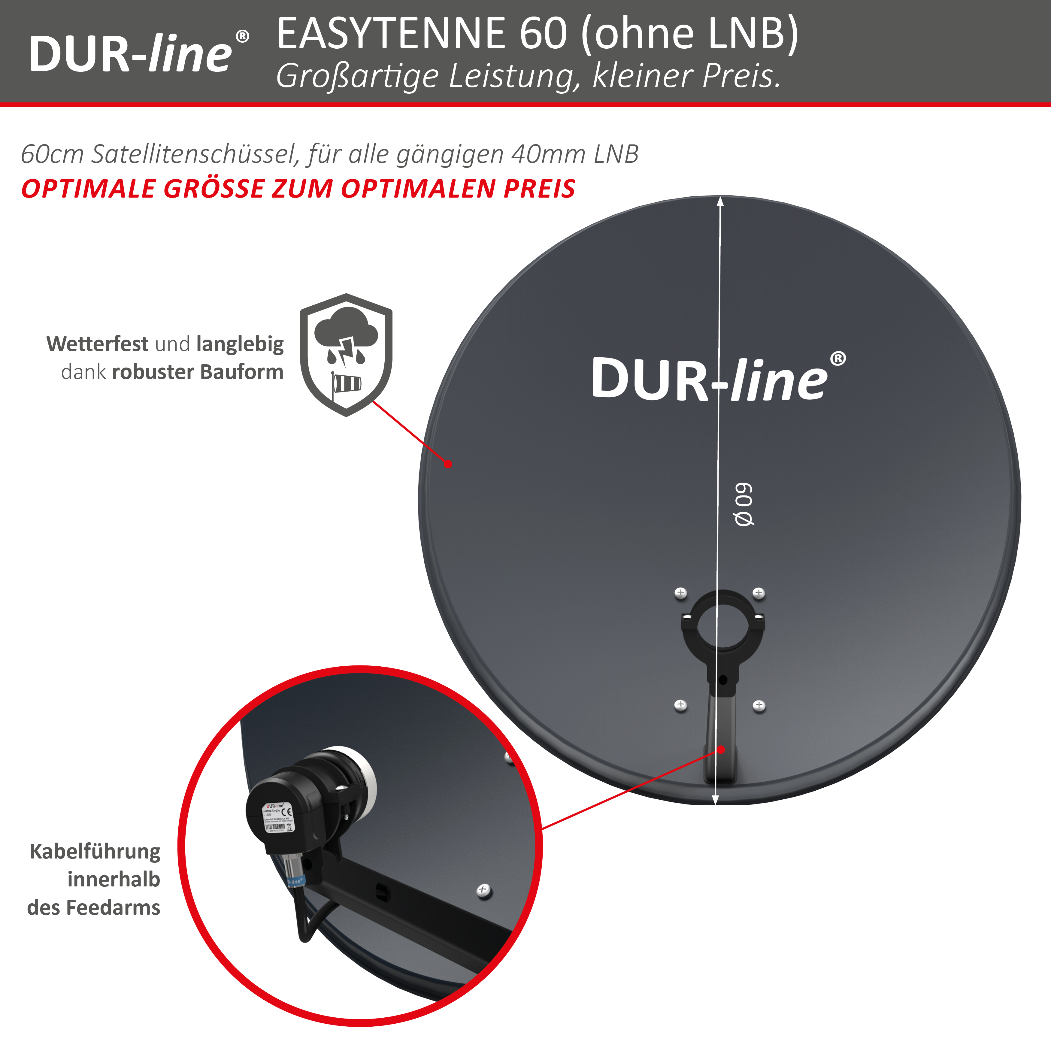 DUR-line EASYTENNE 60 Anthrazit – Abmessungen