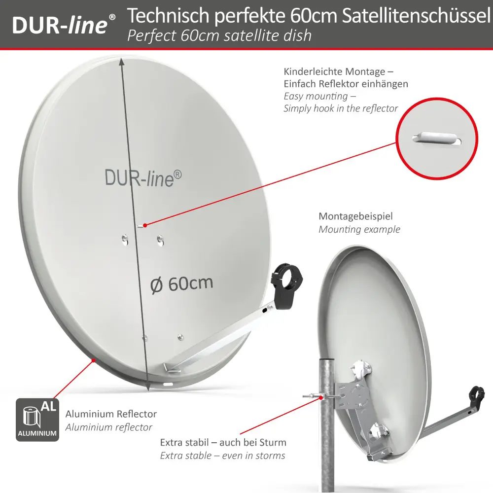DUR-line MDA 60 Hellgrau Alu Sat-Reflektor – Abmessungen und technische Zeichnung DUR-line MDA 60 Hellgrau - Alu Sat-Reflektor