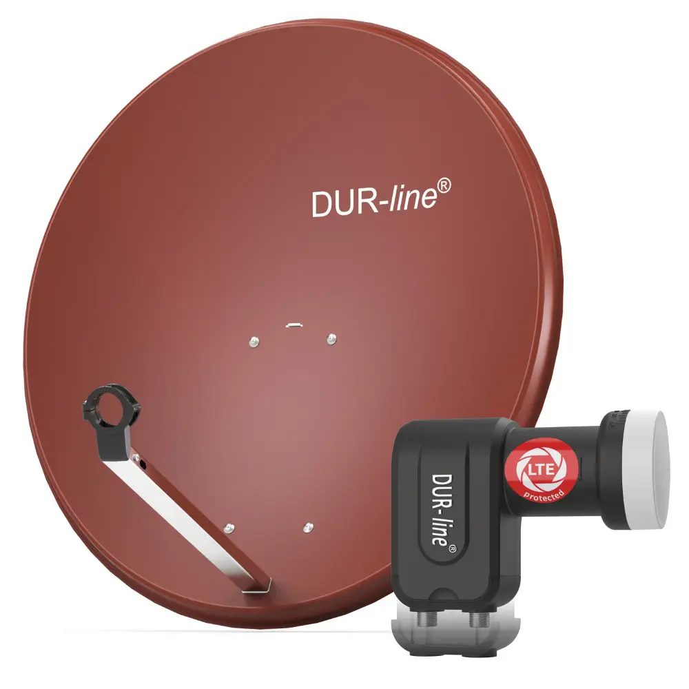DUR-line MDA 80 Rot - Digiatale 2 Teilnehmer Satellitenschüssel Komplett-Anlage mit +Ultra Twin - LNB 