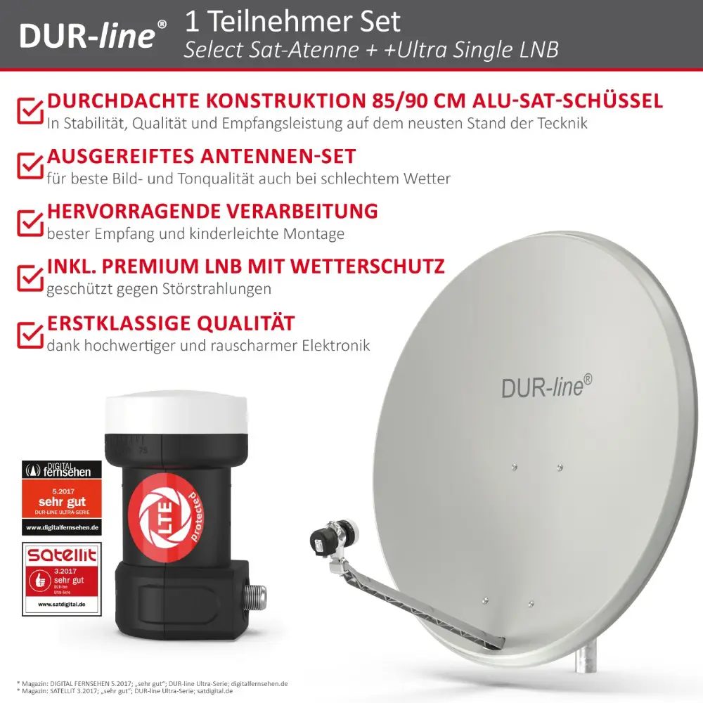 DUR-line Select 85/90 Hellgrau - Sat-Komplettanlage mit Single LNB