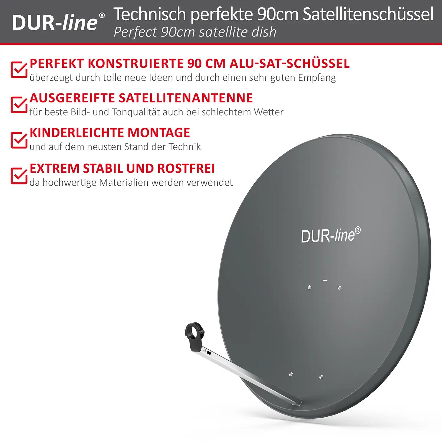 DUR-line MDA 90 Anthrazit Alu Sat-Reflektor – Highlights und Ausstattung im Überblick DUR-line MDA 90 Anthrazit - Alu Sat-Reflektor