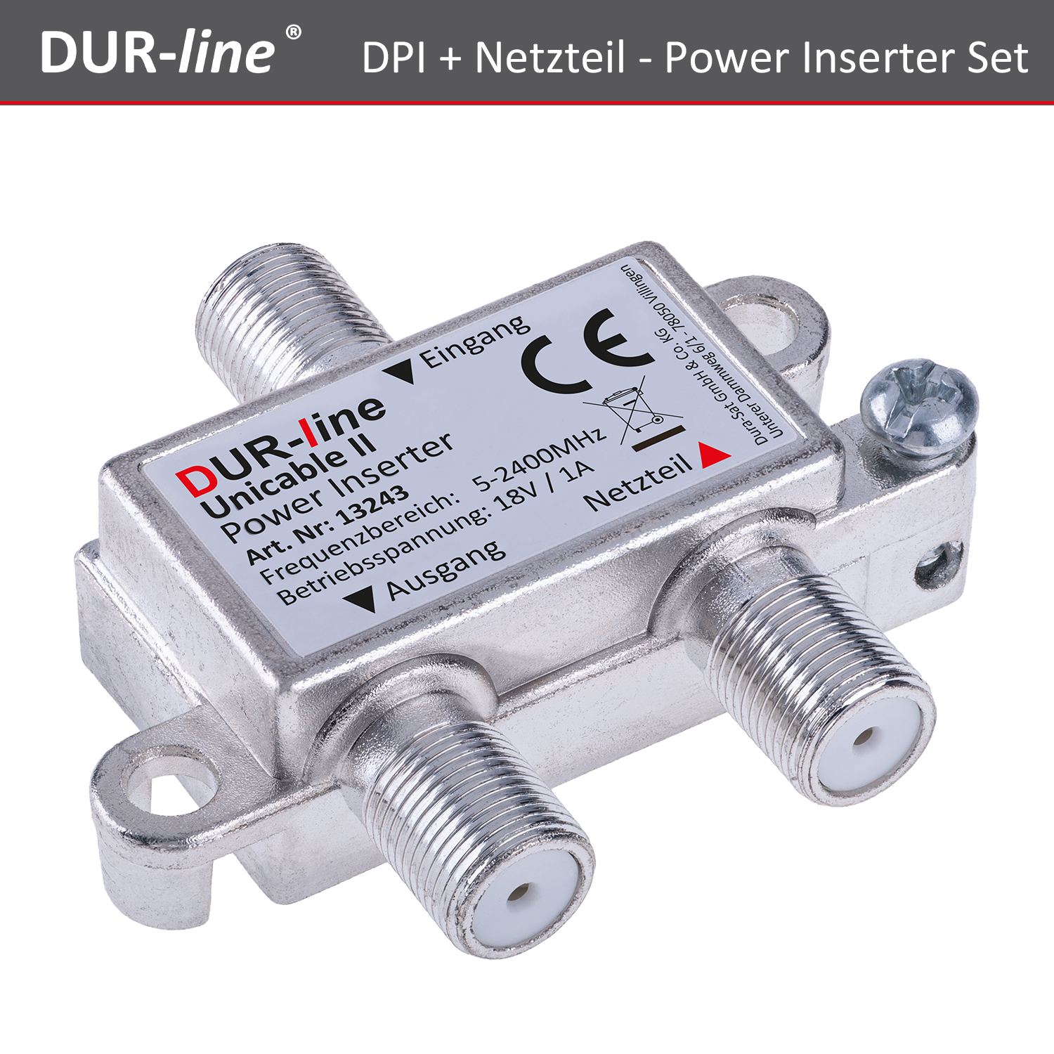 DUR-line DPI + Netzteil – Power Inserter in der Schrägansicht