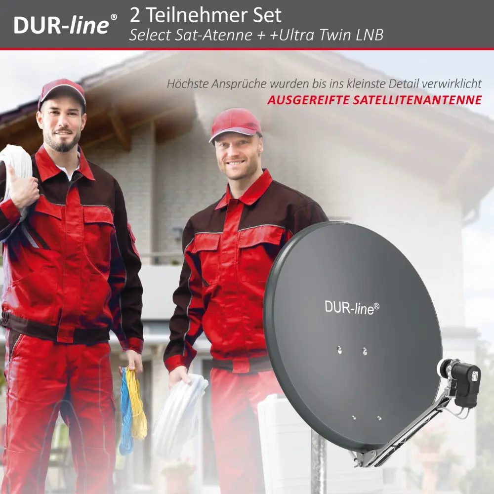 DUR-line Select 2 Teilnehmer Set - Qualitäts-Alu-Satelliten-Komplettanlage - Select 60cm/65cm Spiegel/Schüssel Anthrazit + Twin LNB - für 2 Receiver/TV 