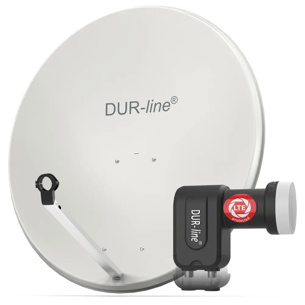 DUR-line MDA 90 Hellgrau - Digiatale 2 Teilnehmer Satellitenschüssel Komplett-Anlage mit +Ultra Twin - LNB