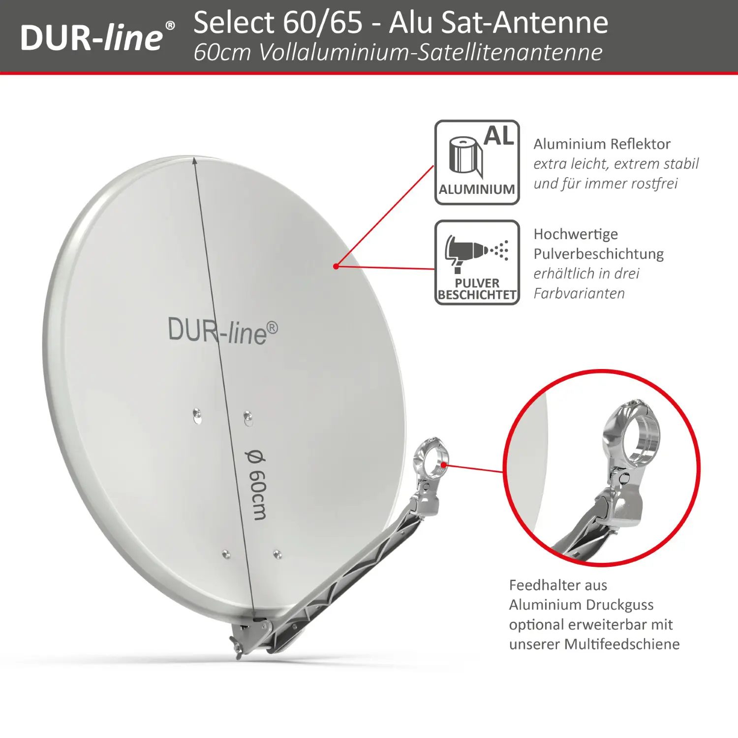 DUR-line Select 60/65 Hellgrau - Alu Sat-Reflektor