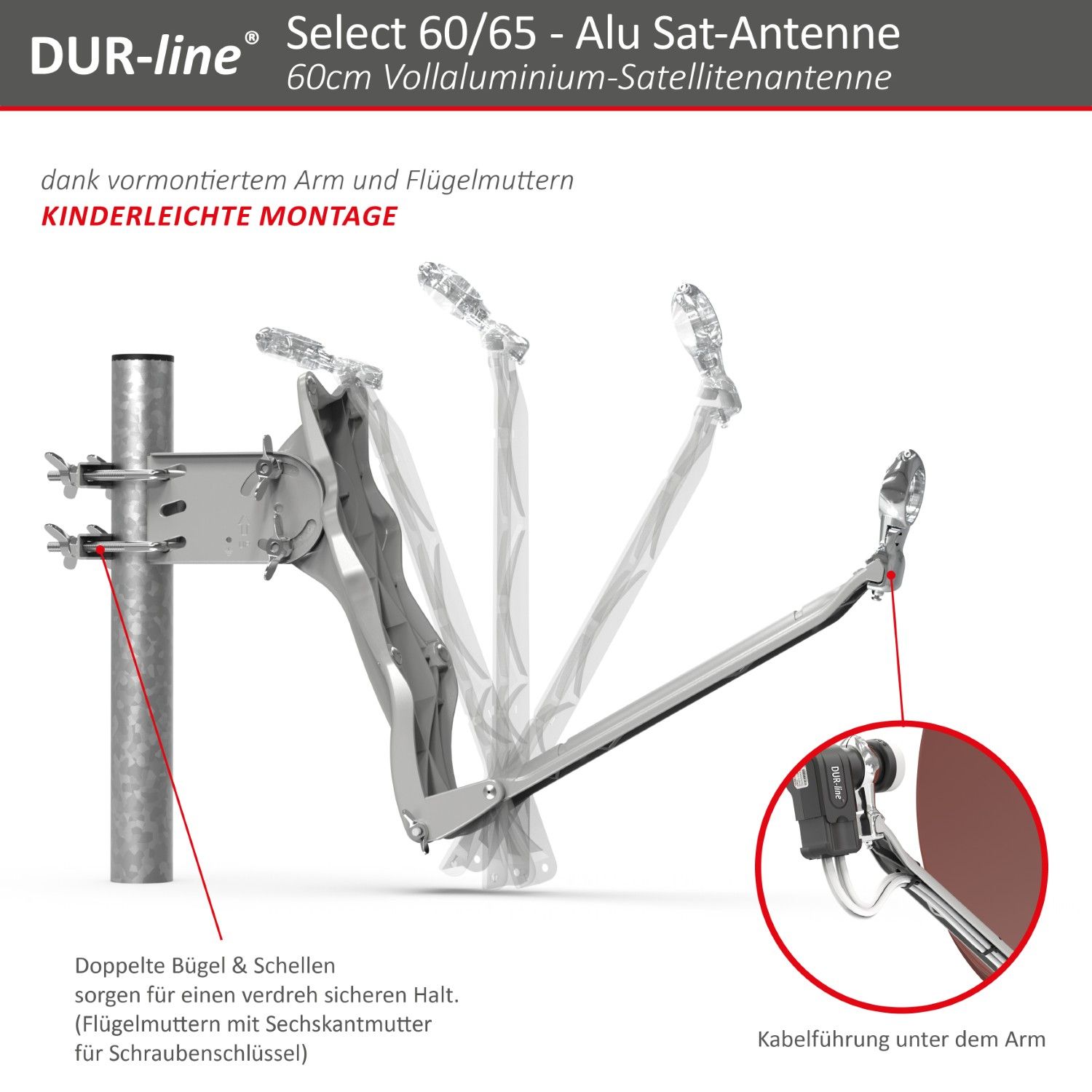 B-Ware: DUR-line Select 60/65 Rot Sat-Schüssel B-Ware: DUR-line Select 60/65 Rot Sat-Schüssel