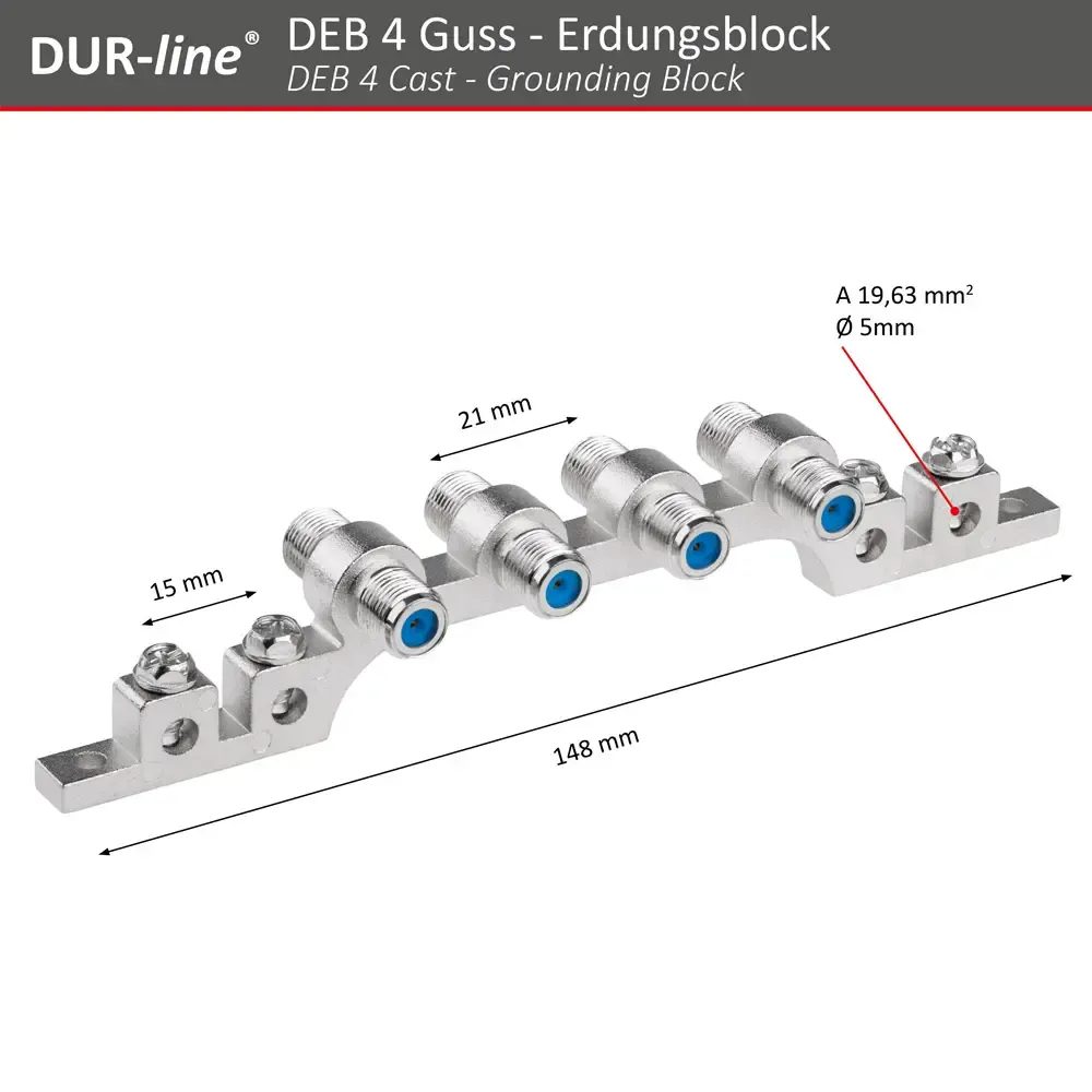 DUR-line DEB 4 Guss Erdungsblock – Abmessungen und technische Zeichnung