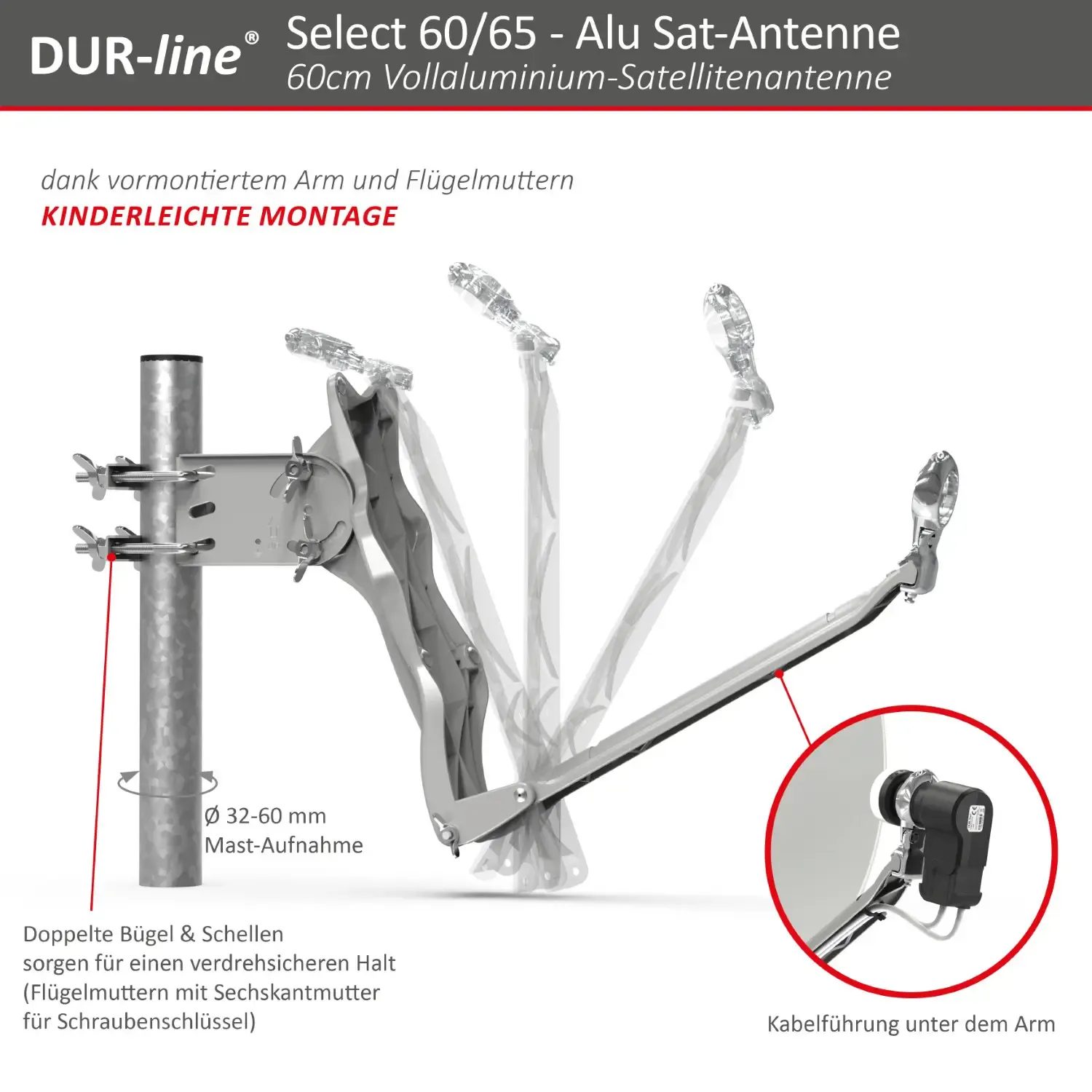 DUR-line Select 60/65 Hellgrau - Alu Sat-Reflektor