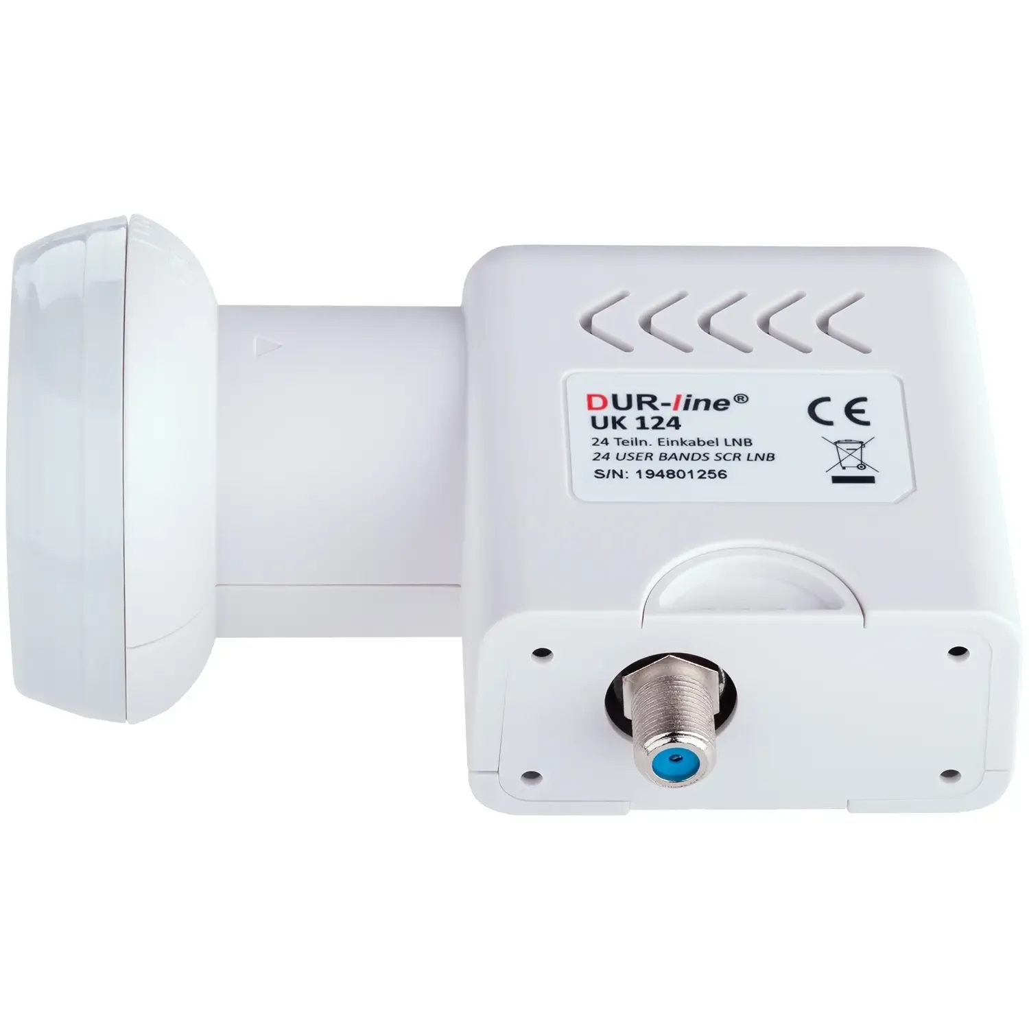 DUR-line UK 124 Unicable LNB – Perspektive von vorn unten DUR-line UK 124 Unicable LNB – Perspektive von vorn unten