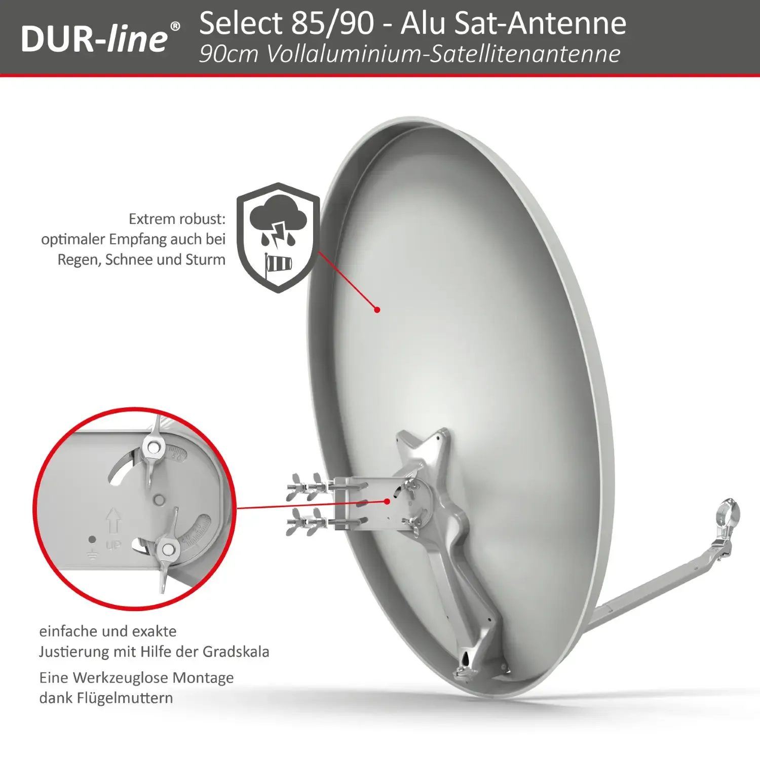 B-Ware: DUR-line Select 85/90 Hellgrau Sat-Schüssel B-Ware: DUR-line Select 85/90 Hellgrau Sat-Schüssel