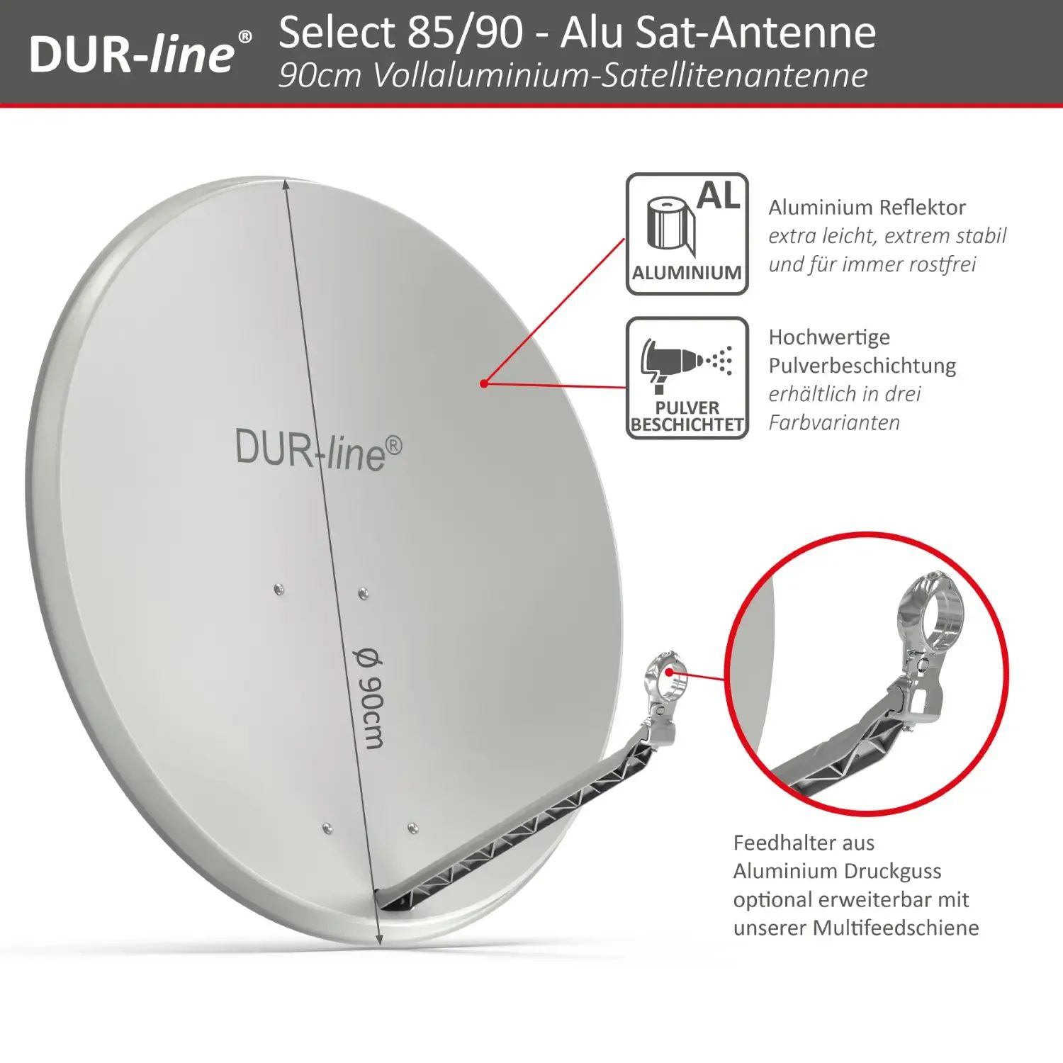 B-Ware: DUR-line Select 85/90 Hellgrau Sat-Schüssel B-Ware: DUR-line Select 85/90 Hellgrau Sat-Schüssel