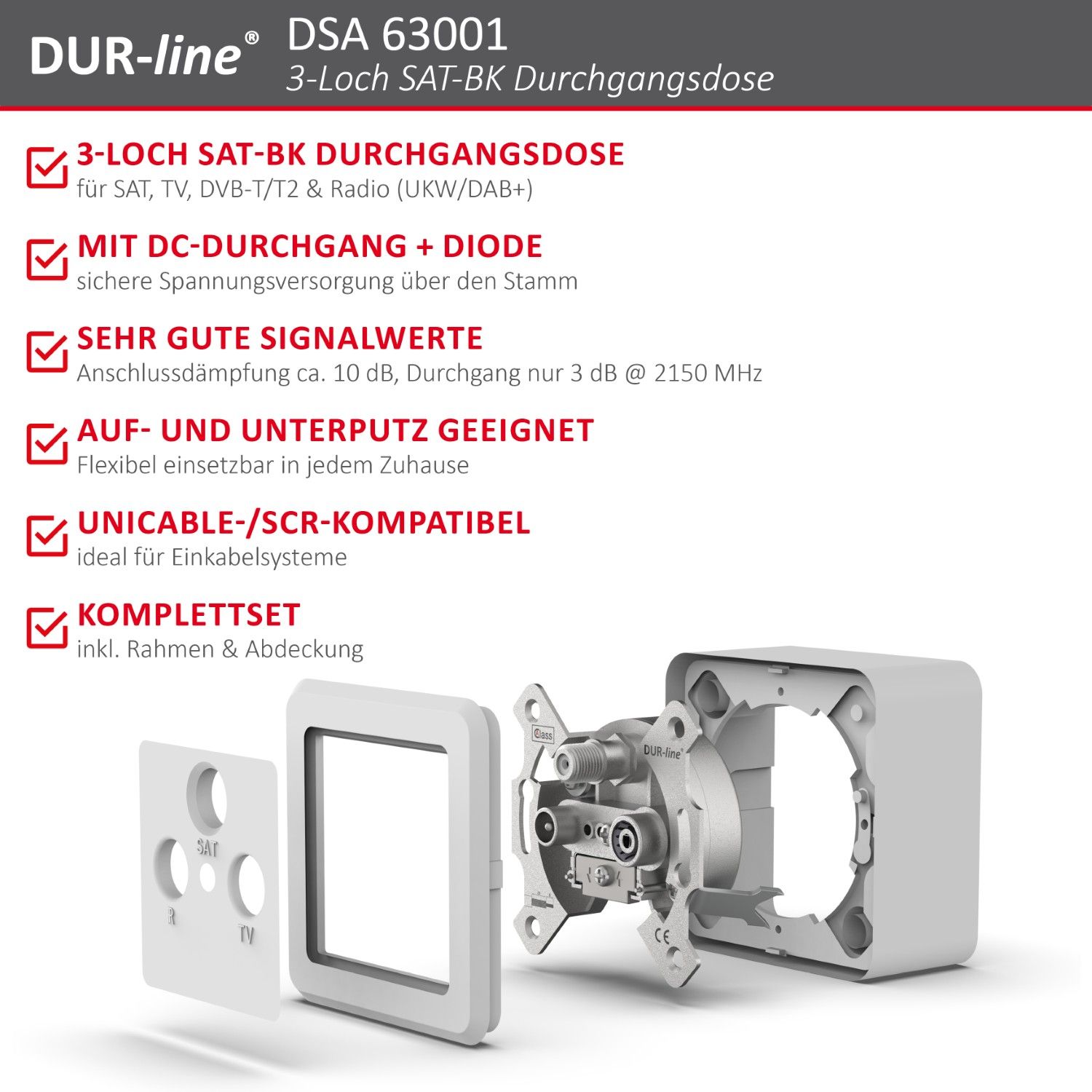 DUR-line DSA 63001 - Sat-Durchgangsdose – Produktmerkmale im Überblick