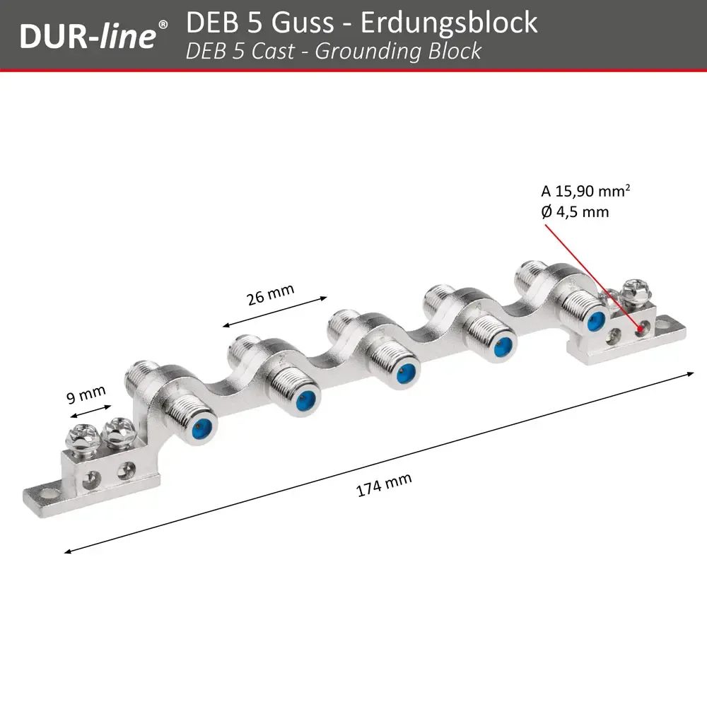 DUR-line DEB 5 Guss Erdungsblock – Abmessungen und technische Zeichnung DUR-line DEB 5 Guss Erdungsblock – Abmessungen und technische Zeichnung