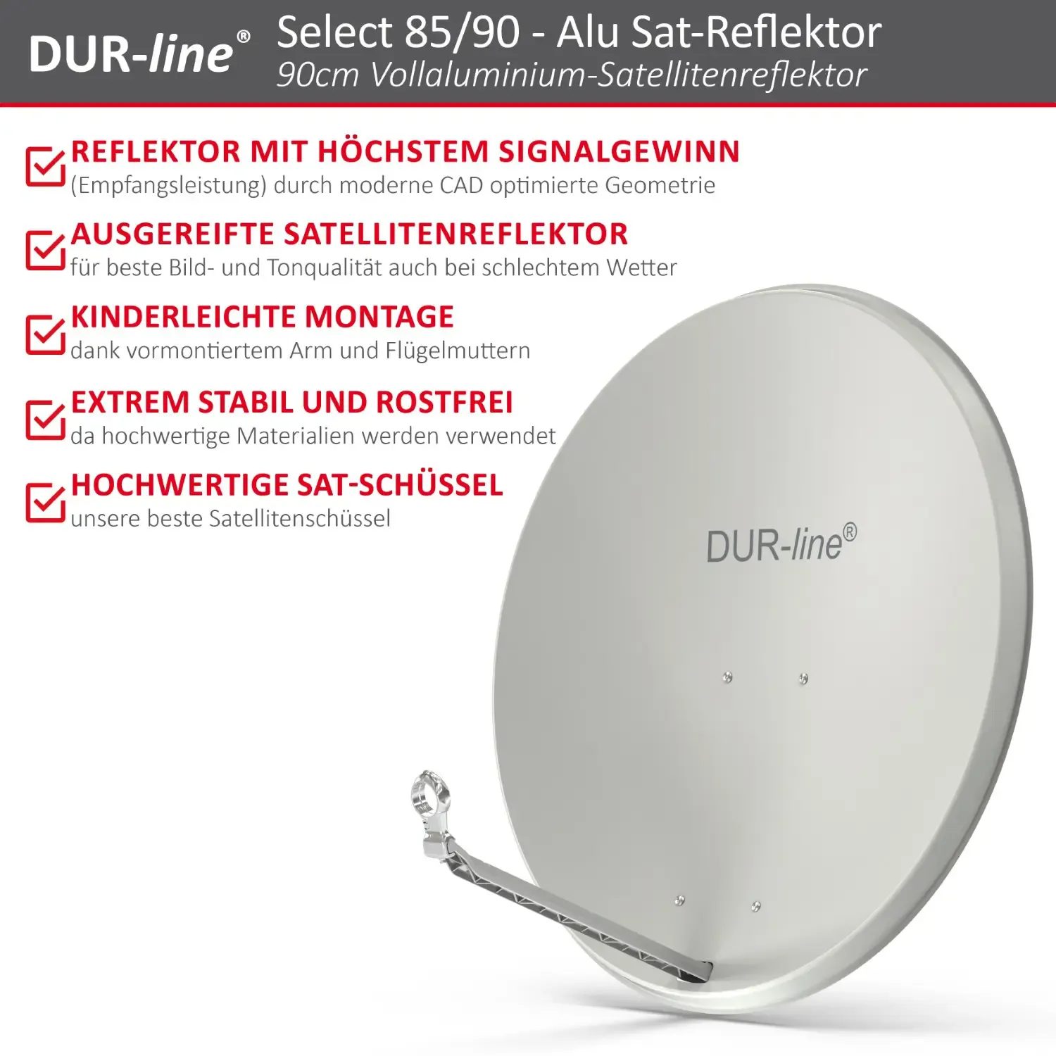 B-Ware: DUR-line Select 85/90 Hellgrau Sat-Schüssel B-Ware: DUR-line Select 85/90 Hellgrau Sat-Schüssel