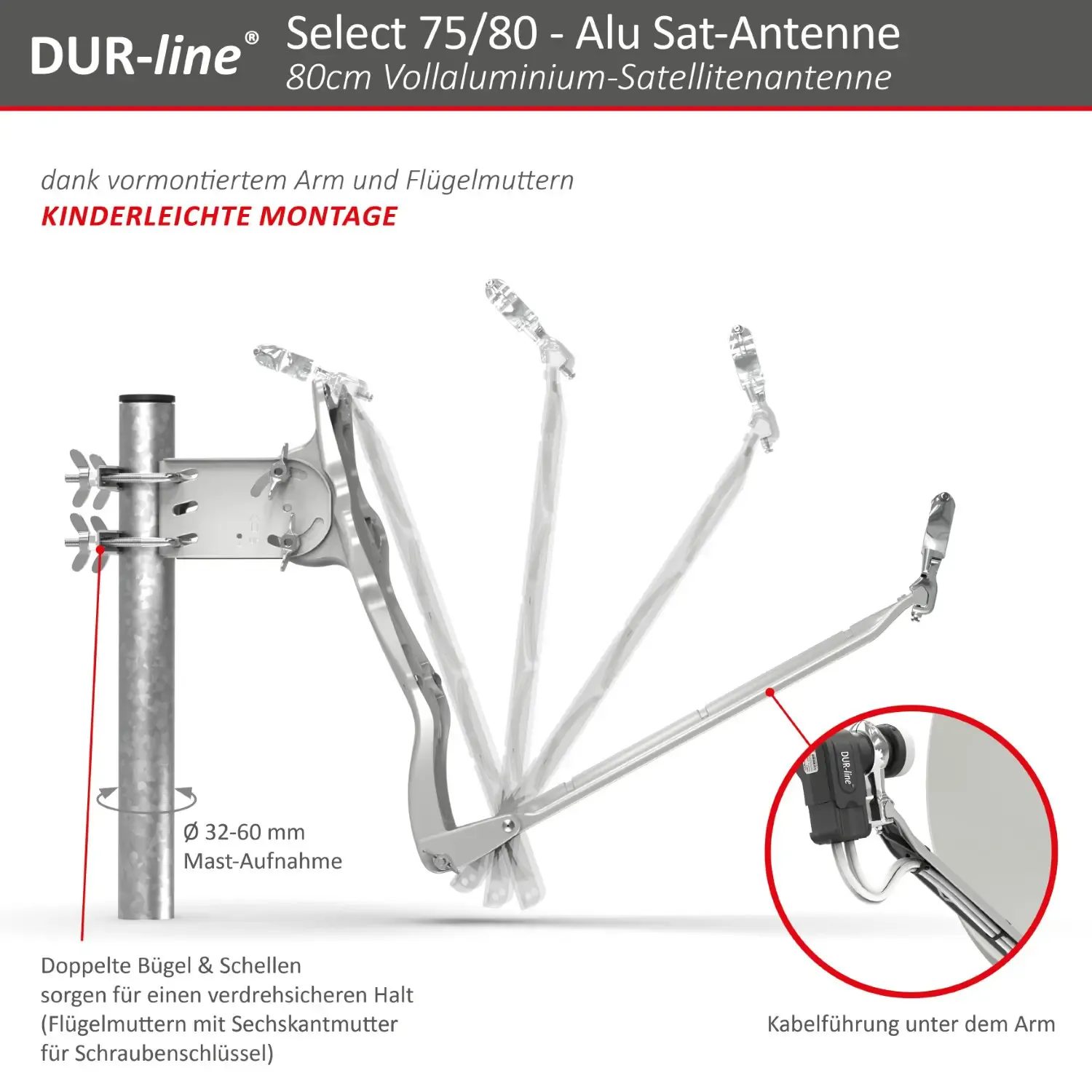 DUR-line Select 75/80 Hellgrau - Alu Sat-Reflektor DUR-line Select 75/80 Hellgrau - Alu Sat-Reflektor