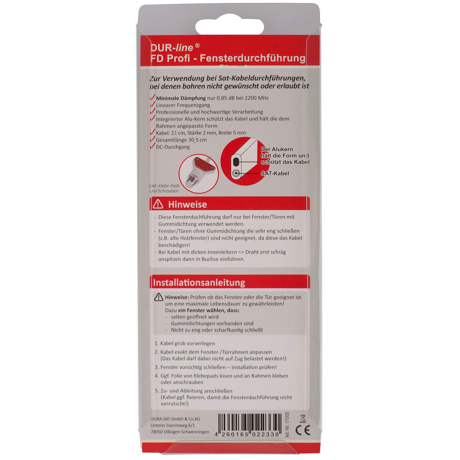 DUR-line FD Profi M – Rückseite der Verpackung mit technischen Daten
