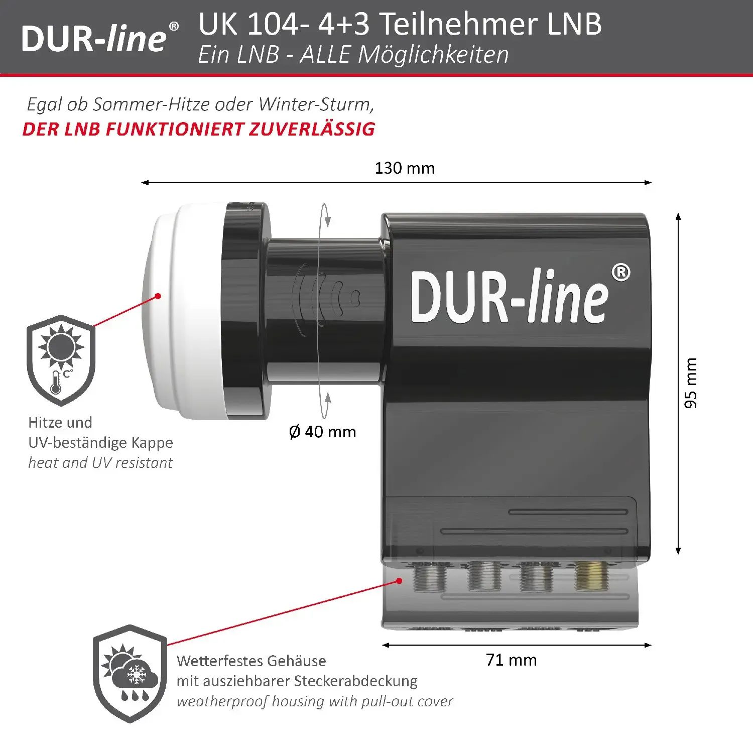 DUR-line UK 104 Unicable LNB – Abmessungen