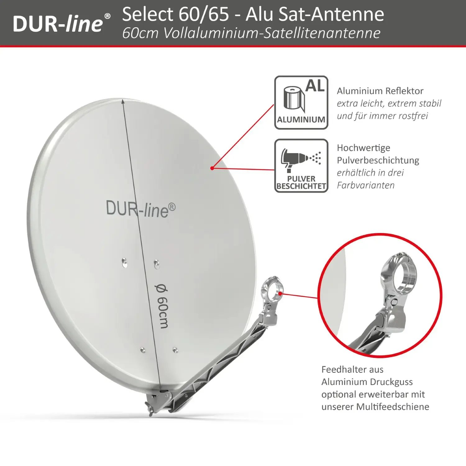 DUR-line Select 60/65 Hellgrau - Alu Sat-Reflektor DUR-line Select 60/65 Hellgrau - Alu Sat-Reflektor